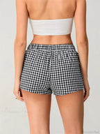 Plaid Elastic Waist Loose Short