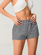 Plaid Elastic Waist Loose Short