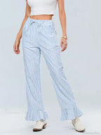 Plaid Flared Drawstring High Waist Casual Pant