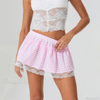 Plaid Floral Lace Patchwork Skirt