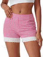 Plaid Lace Crochet Hem Short