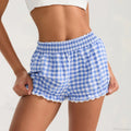 Plaid Lace Trim Elastic Waist Short