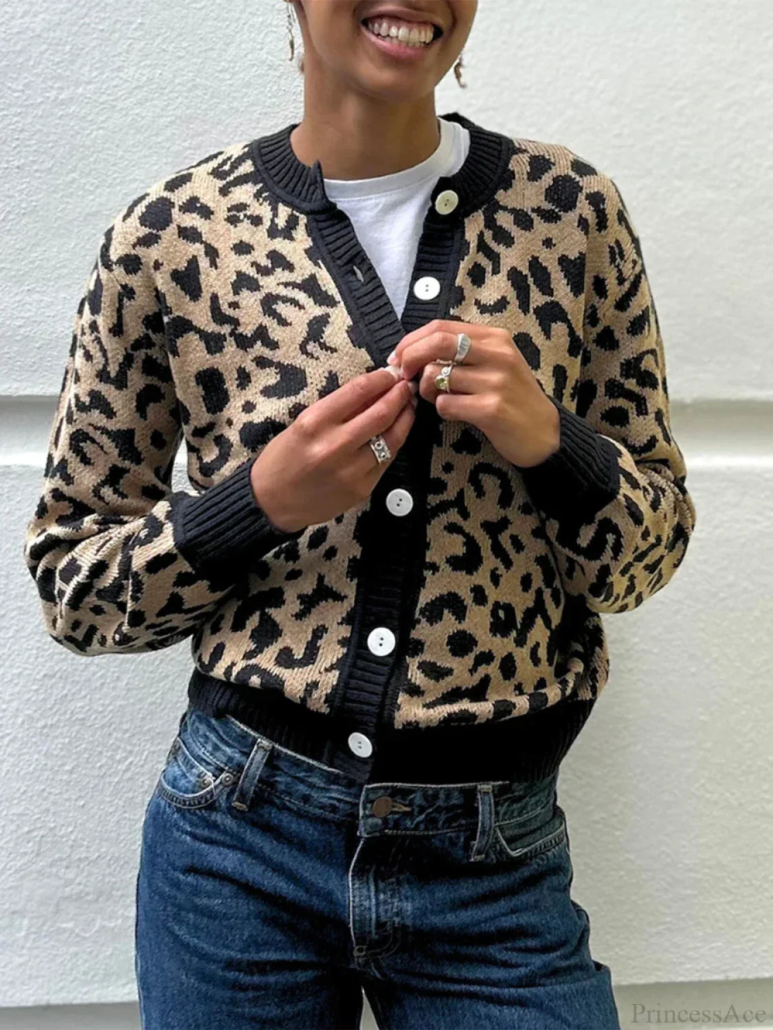 Plaid Lantern Sleeve Knit Cardigan