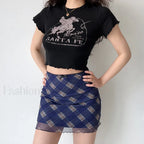 Plaid Mesh Bodycon Harajuku Skirt