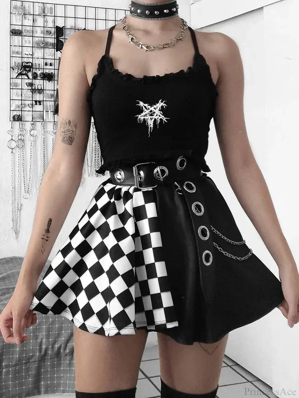 Plaid Patchwork Pleated Mini Skirt