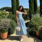 Blue Plaid Pocket Midi Dress