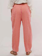 Plaid Print Elastic Waist Loose Wide Leg Pant