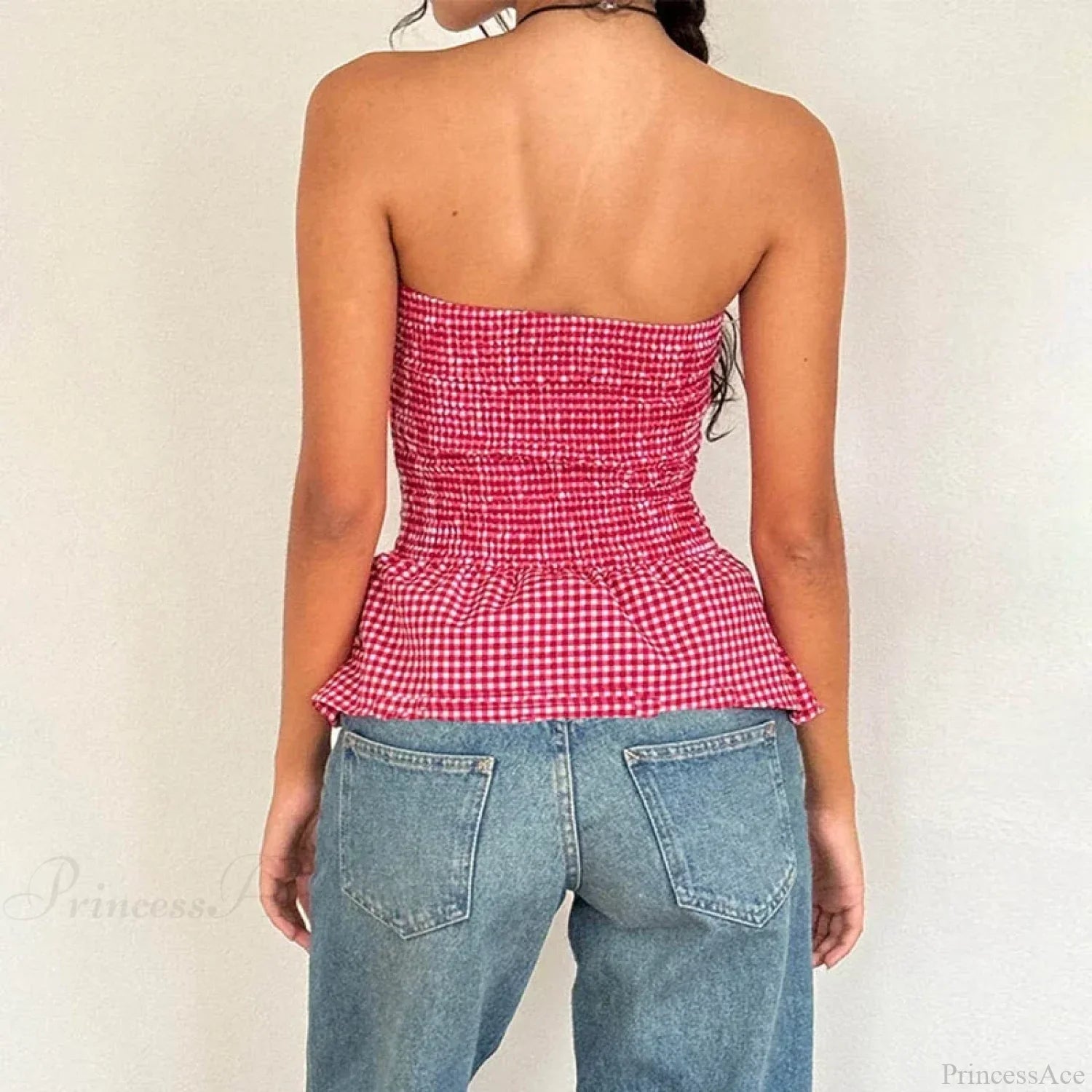 Plaid Print Tube Top Backless Slim Fit Crop Top
