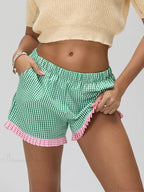 Plaid Ruffle Hem Loose Short