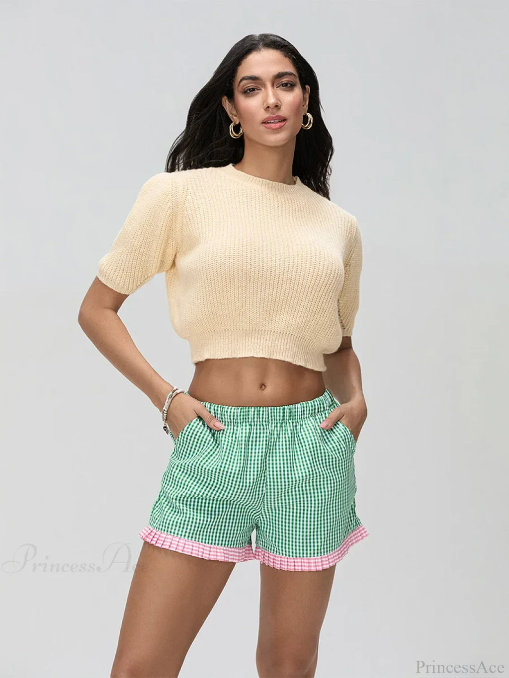 Plaid Ruffle Hem Loose Short