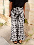 Plaid Ruffled Hem Elastic Waist Loose Pajama Pant