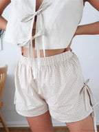Plaid Split Lace-Up HolLow Short