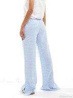 Plaid Split Tie-Up Loose Wide Leg Summer Pant