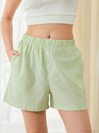 Plaid Striped Button Lounge Short