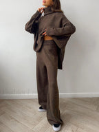 Plain Turtleneck Knit Pants Two Piece Set