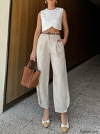 Pleated Cropped Pants