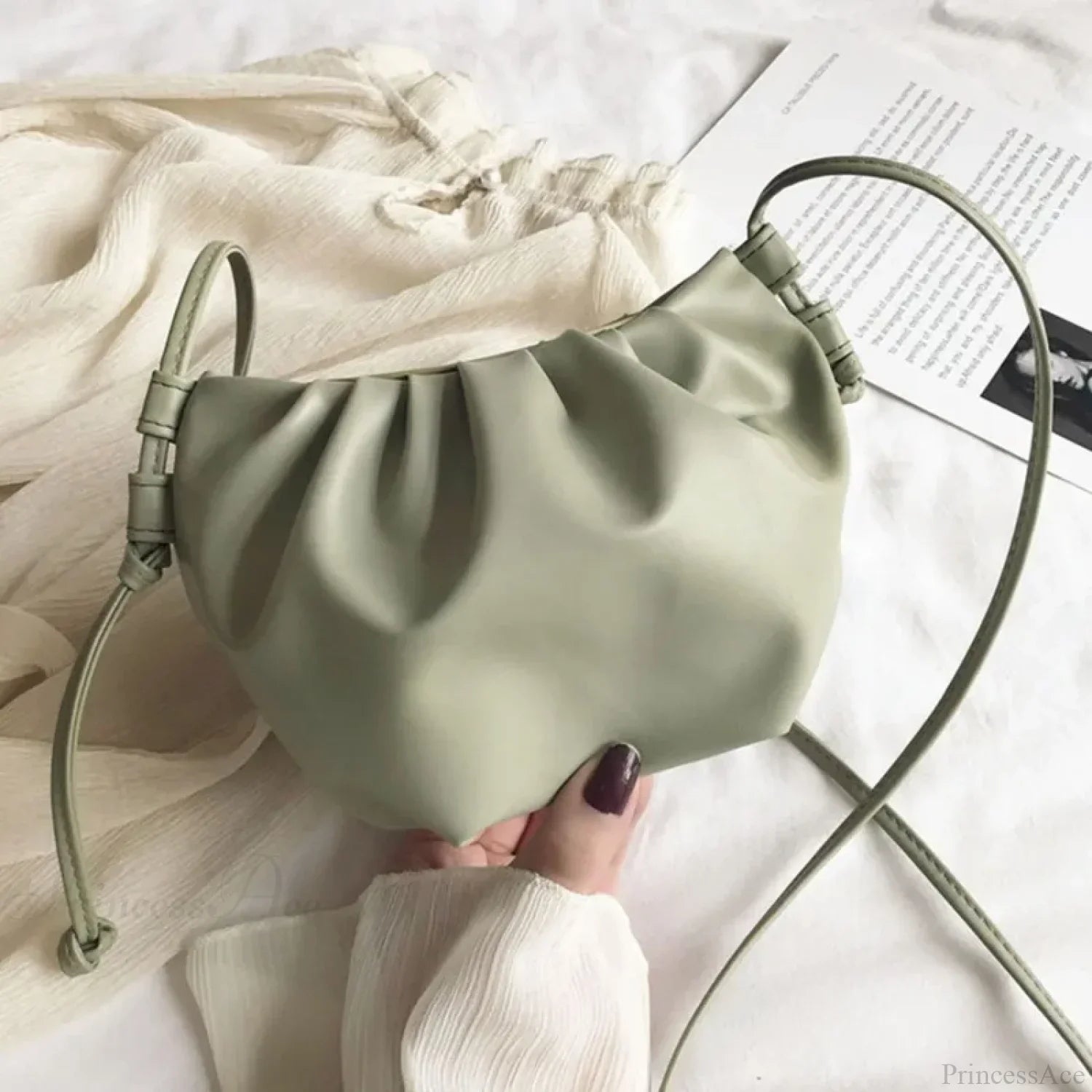 Pleated Mini Zipper Cloud Crossbody Bag