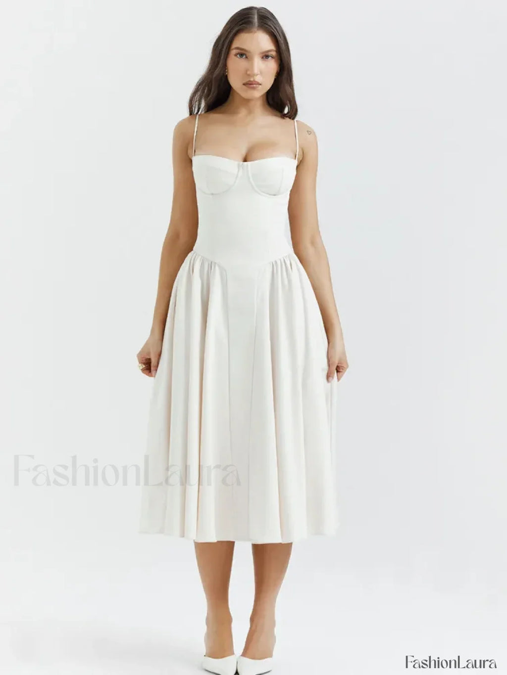 Pleated Spaghetti-Strap Midi Dress