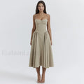Pleated Spaghetti-Strap Midi Dress