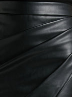 Pleated Split PU Leather Skirt