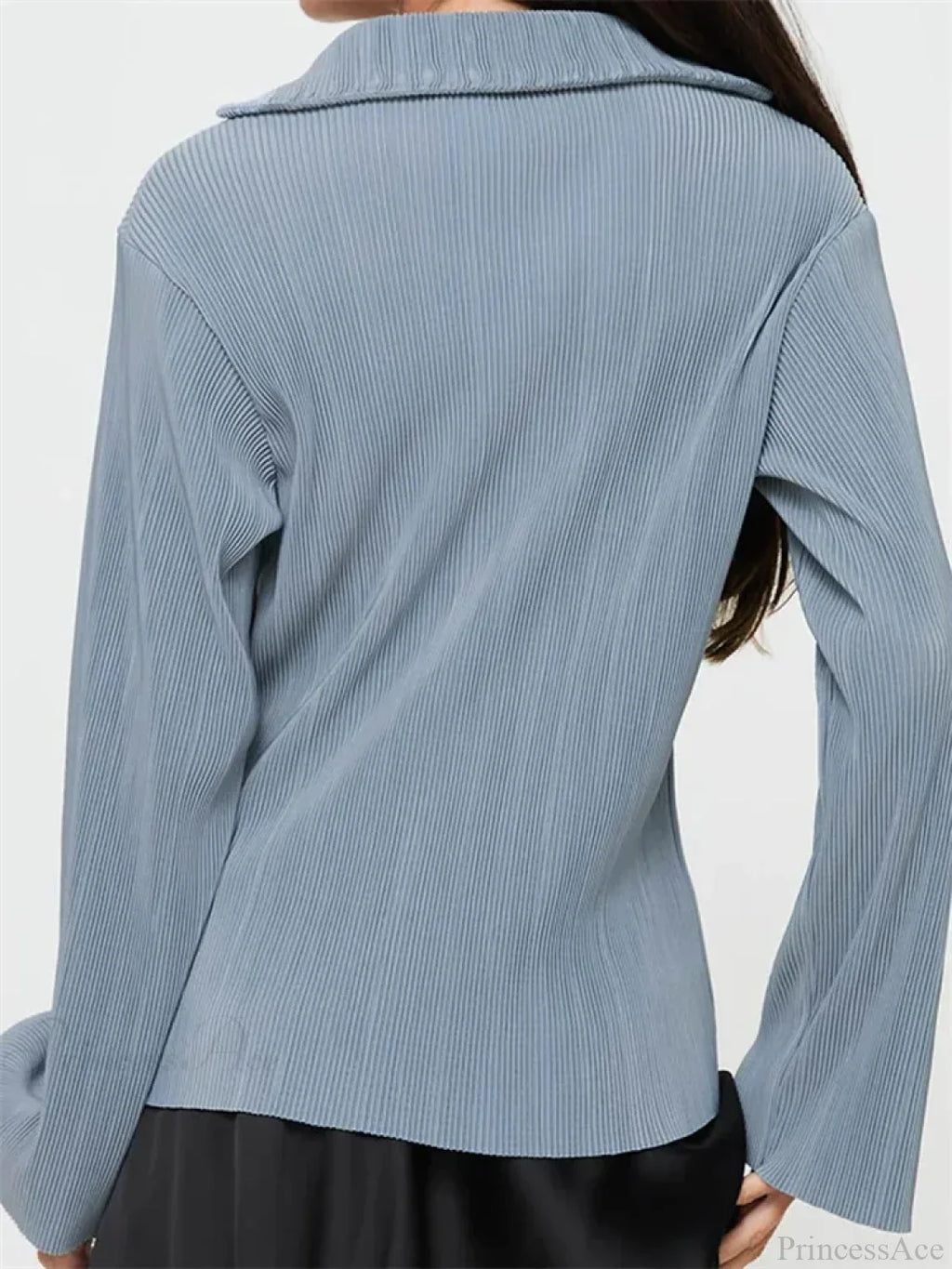 Pleated V-neck Button-Down Blouse