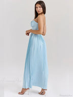 Pleated Waist Wrap A-line Maxi Vacation Dress