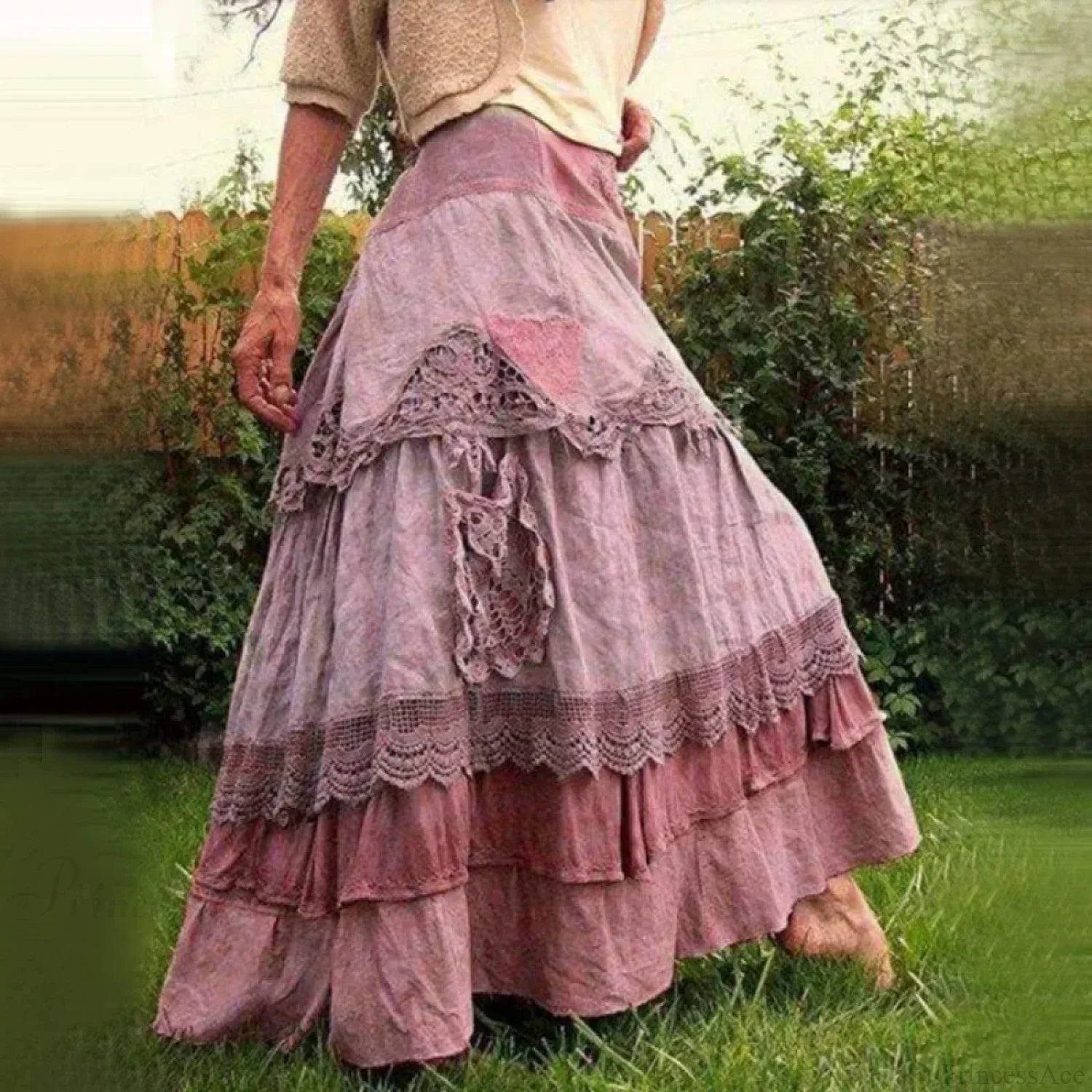 Plus Size Women's Summer Vintage Ruffles Oversized Lace Maxi Skirts
