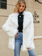 Plush Turn-Down Collar Long Sleeve Coat