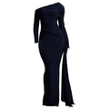 One shoulder long sleeve ruched slit maxi dress  | Festival Outfits Women