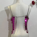 Glitter metal chain hollow out square neck cami cut out top  | Festival Outfits Women