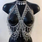 Crystal pendant metal chain hollow out cut out top  | Festival Outfits Women