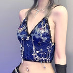 Beaded print metal applique v neck cami top  | Festival Outfits Women