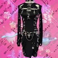 Long sleeve hollow out o ring skull applique cut out mini dress  | Festival Outfits Women