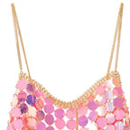 Metal chain glitter v neck hollow out cami cut out top  | Festival Outfits Women