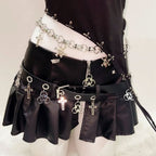 One shoulder beaded skull PU leather belt top  | Festival Outfits Women