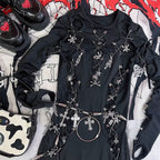 Long sleeve hollow out o ring skull applique cut out mini dress  | Festival Outfits Women