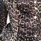 Leopard print long sleeve fluffy skull applique mini skirt set  | Festival Outfits Women  | Leopard Print Mini Dress