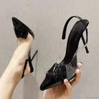 Pointed Patent Leather Sandals Transparent Pvc Strap Thin High Heels Stripper Pole Dance High Heel