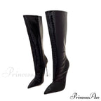 Pointed Toe 12cm High-heeled Long Boots for Women - Stone Pattern Knee-high Stiletto Modern Boot