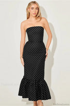 Off Shoulder Strapless Tiered Ruffle Polka Dot Maxi Dress