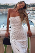 Polka Dot Off Shoulder Strapless Maxi Dress