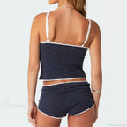 Polka Dot Vintage Crop Tops Micro Shorts Two Pieces Set