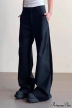 Premium Gray Ruched Drapey Wide Leg Pants