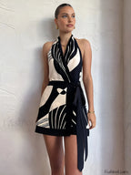 Print Halter Belted Short Dress