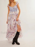 Printed Chiffon Short-Sleeve Boho Dress