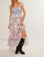 Printed Chiffon Short-Sleeve Boho Dress