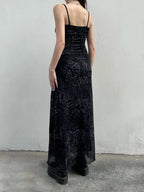 Printed Decorative Trim Mesh Full-Length Dress