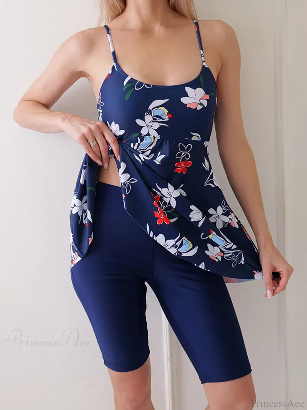 Printed Knee Shorts Tankini Two Piece Set