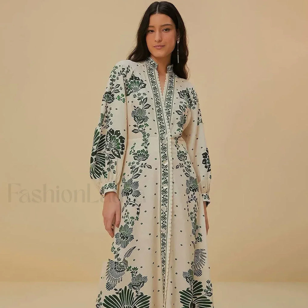 Printed Long-Sleeve Boho Dress
