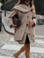 Printed Scarf Collar Woolen Coat